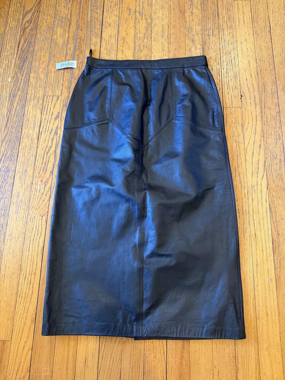 Vintage G-III Leather Fashions Skirt Womens 13/14 Black Leather Midi Snap Front